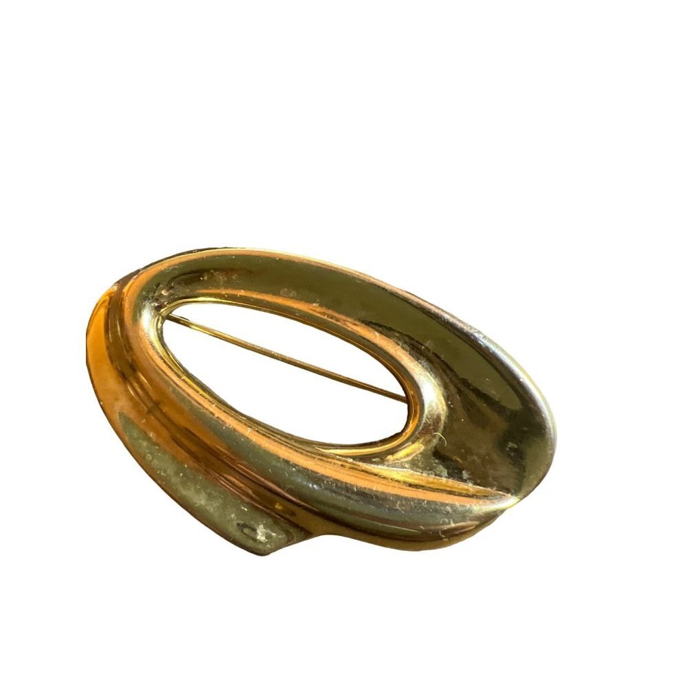 Napier Vintage Signed Gold Tone Brooch Oval Atomic Swirl